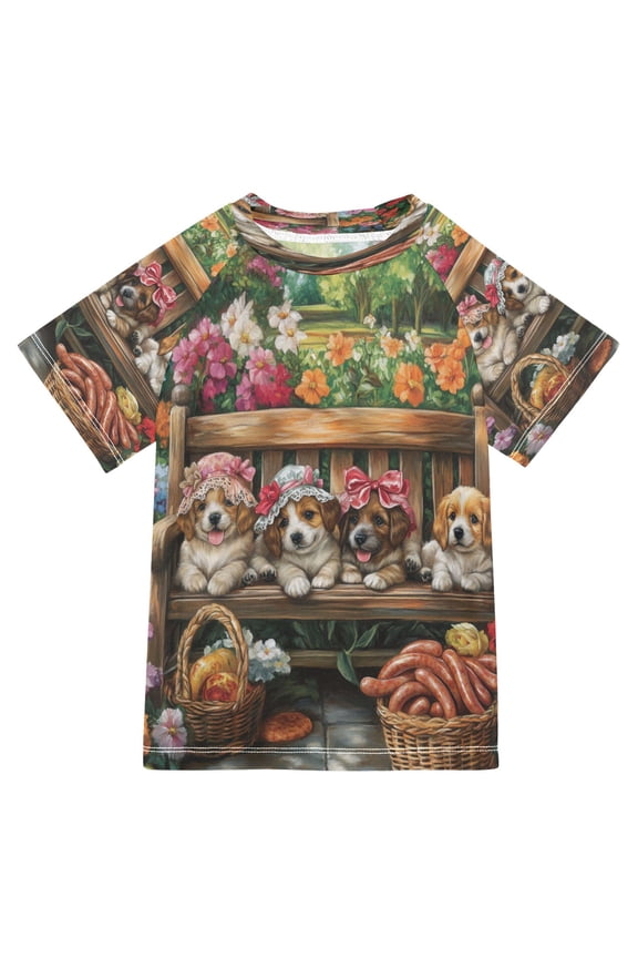 Summer T-shirt Sunscreen Pups and Sausages Pattern Swim Tops