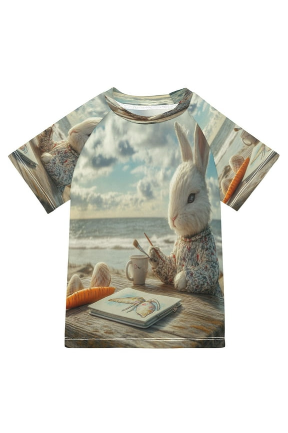 Summer T-shirt Sunscreen Rabbit Painting by The Seaside Pattern Swim Tops