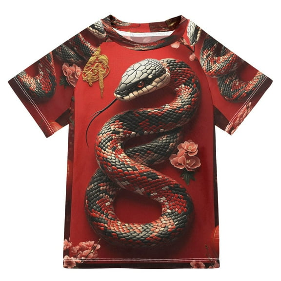 BZSMCE Summer T-shirt Sunscreen Red Bloom Snake Pattern Swim Tops
