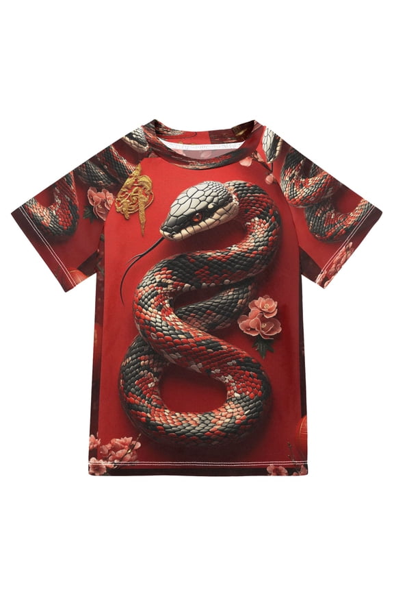 Summer T-shirt Sunscreen Red Bloom Snake Pattern Swim Tops