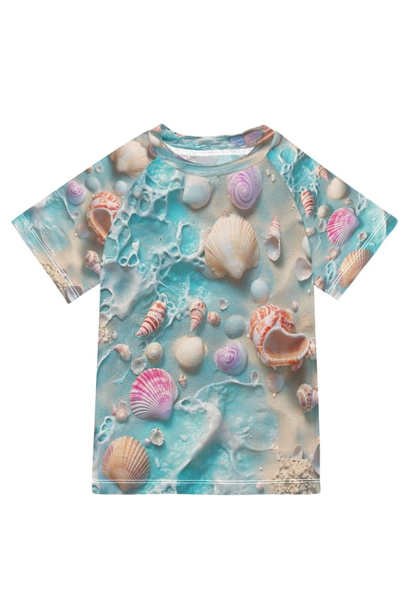 Summer T-shirt Sunscreen Seashells Beach Pattern Swim Tops