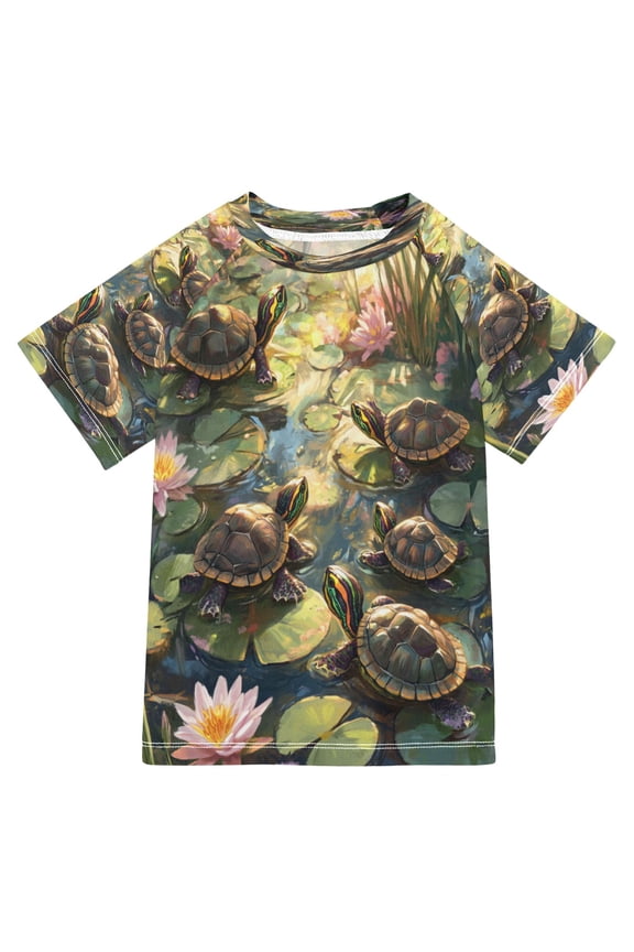 Summer T-shirt Sunscreen Serene Turtle Oasis Pattern Swim Tops