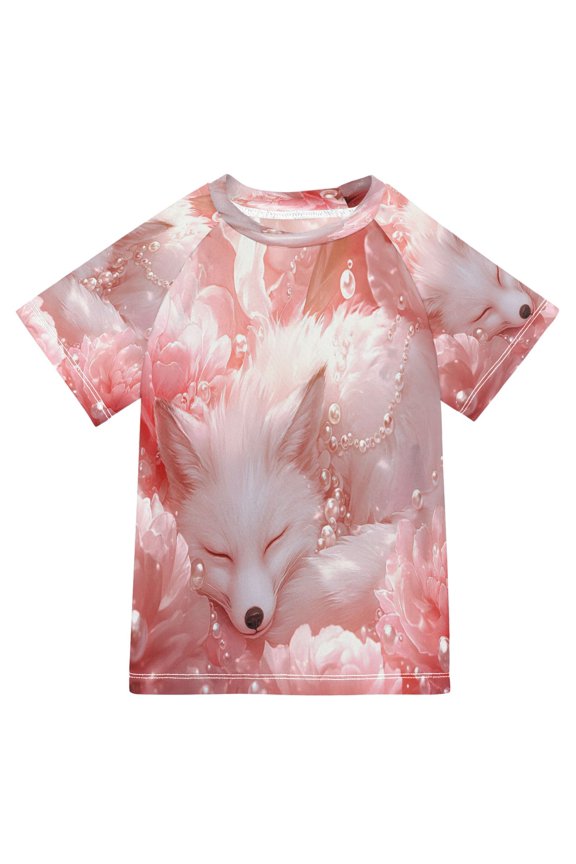 Summer T-shirt Sunscreen Sleeping Fox in Flowers Pattern Swim Tops