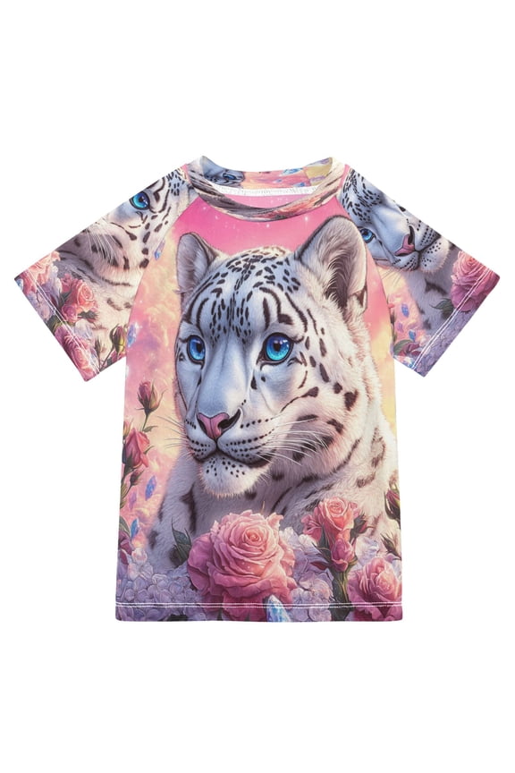 Summer T-shirt Sunscreen Snow Leopard Roses Crystals Pattern Swim Tops