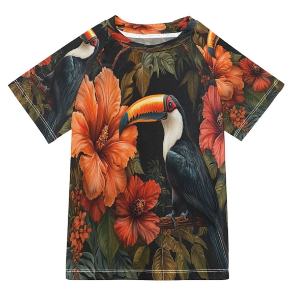 BZSMCE Summer T-shirt Sunscreen Toucan with Vibrant Flowers Pattern Swim Tops