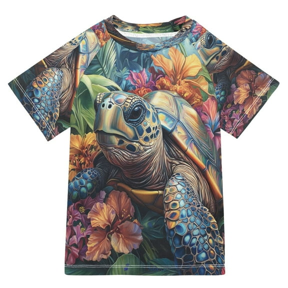 BZSMCE Summer T-shirt Sunscreen Tropical Turtle Escape Pattern Swim Tops