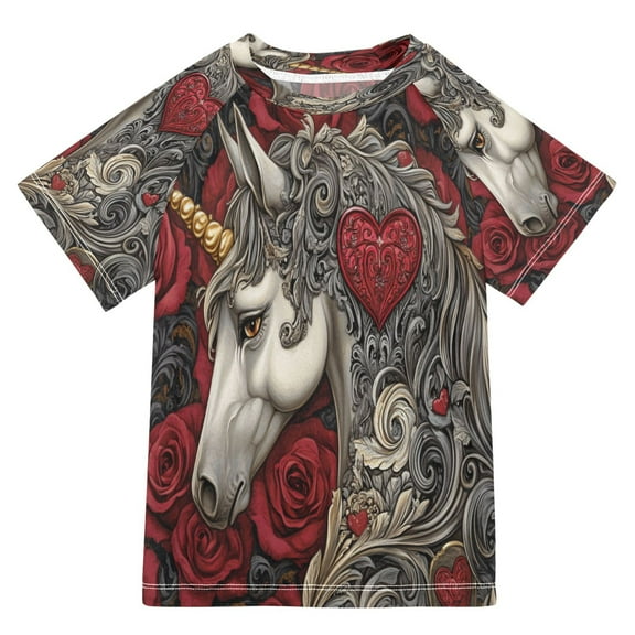 BZSMCE Summer T-shirt Sunscreen Unicorn Roses Hearts Pattern Swim Tops