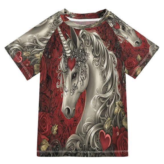 BZSMCE Summer T-shirt Sunscreen Unicorn Roses Hearts Pattern Swim Tops