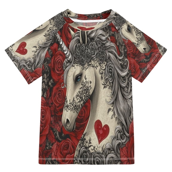 BZSMCE Summer T-shirt Sunscreen Unicorn Roses Pattern Swim Tops