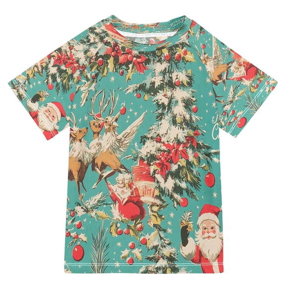 BZSMCE Summer T-shirt Sunscreen Vintage Christmas Cheer Pattern Swim Tops