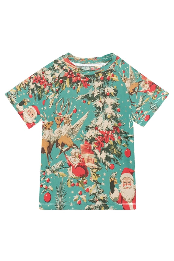 Summer T-shirt Sunscreen Vintage Christmas Cheer Pattern Swim Tops