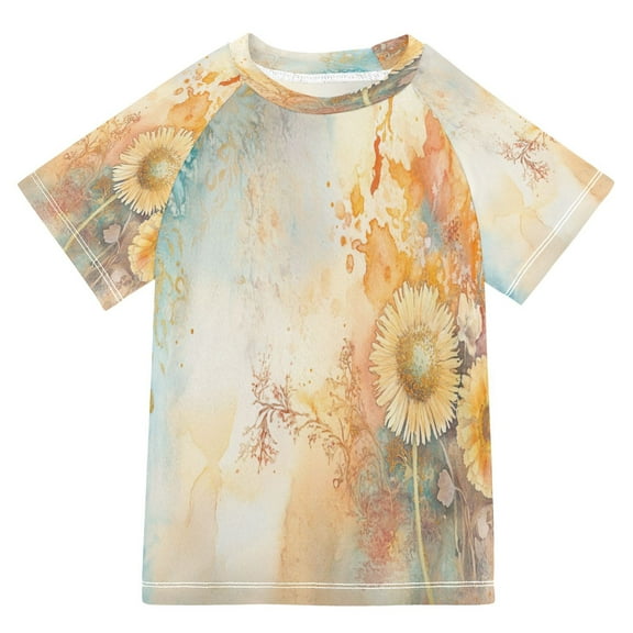 BZSMCE Summer T-shirt Sunscreen Watercolor Flowers Pattern Swim Tops