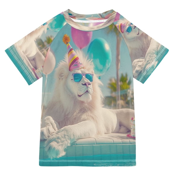 BZSMCE Summer T-shirt Sunscreen White Lion Birthday Party Pattern Swim Tops