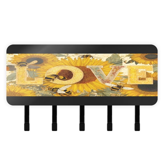 BZSMCE Sunflower Bee Print Mount Hook Rack 5Hook Acrylic ReversePrint Wall Hanger With Hidden Storage Compartment
