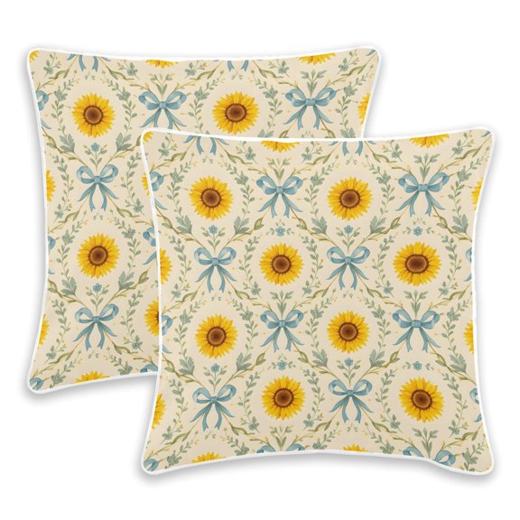 BZSMCE Sunflower Bow Tie Pattern Throw Pillow Covers Set of 2 Decorative Pillow Cases Covers for Sofa Bed Living Room