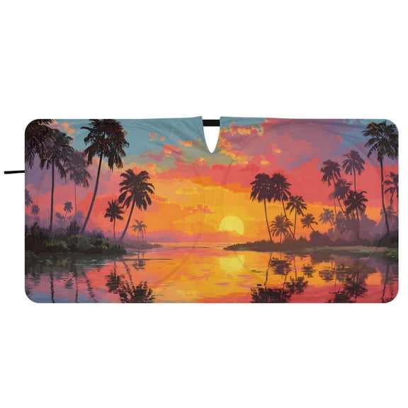 BZSMCE Sunset Tree Shade Foldable UV Protection for Car SUV Truck 59" x 30"/62" x 32"