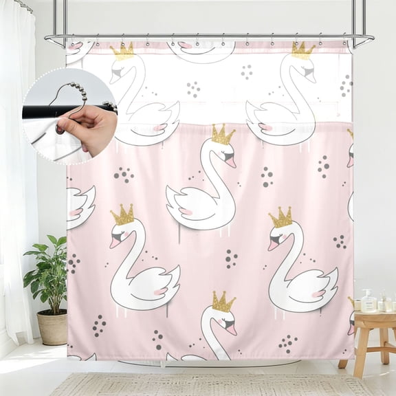 BZSMCE Swan Princess Pattern Bathroom Shower Curtain Set with Hooks Waterproof Double Layer Fabric 7278 Inch