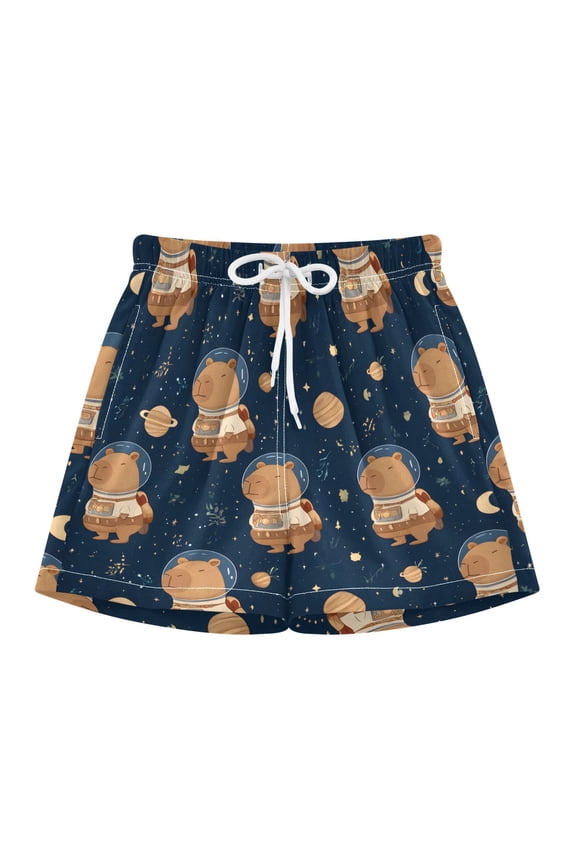 BZSMCE Swim Shorts Astronaut Capybara For Quick-Dry Shorts With Anti-Chafe Liner