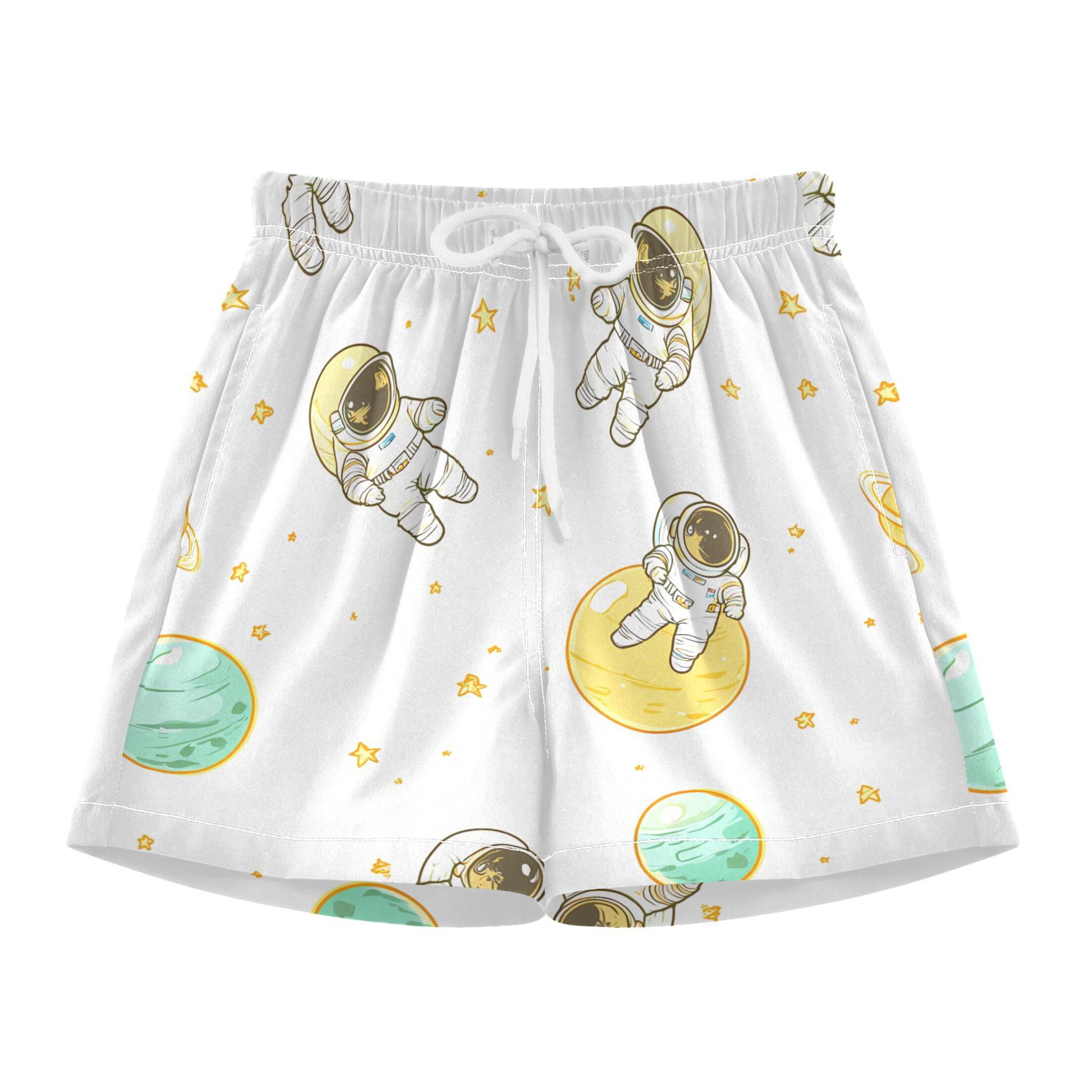 BZSMCE Swim Shorts Astronaut Planet White Background Pattern For Quick ...