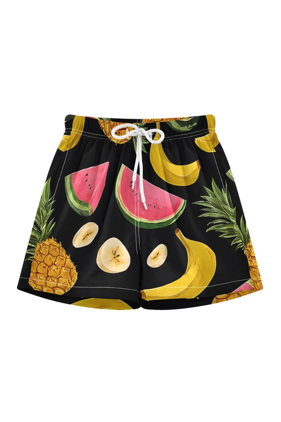 BZSMCE Swim Shorts Banana Watermelon Pineapple Pattern For Quick-Dry Shorts With Anti-Chafe Liner