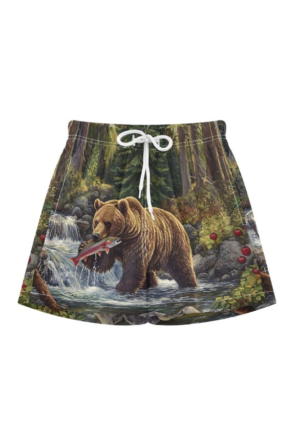 BZSMCE Swim Shorts Bear Forest Fish For Quick-Dry Shorts With Anti-Chafe Liner