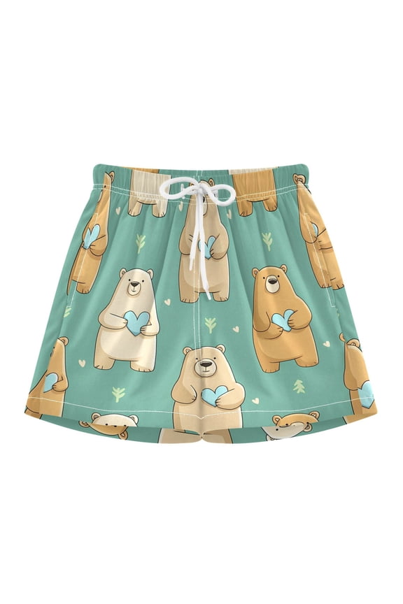 BZSMCE Swim Shorts Bear Heart Pattern For Quick-Dry Shorts With Anti-Chafe Liner