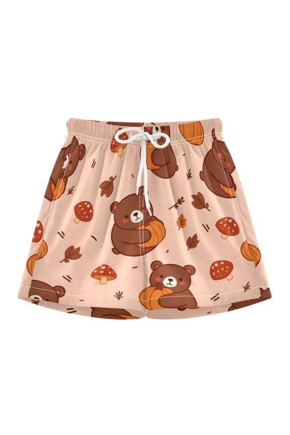 BZSMCE Swim Shorts Bear Hugging Pumpkin Pattern For Quick-Dry Shorts With Anti-Chafe Liner