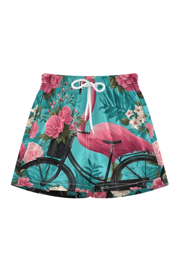 BZSMCE Swim Shorts Bicycle Flamingo For Quick-Dry Shorts With Anti-Chafe Liner