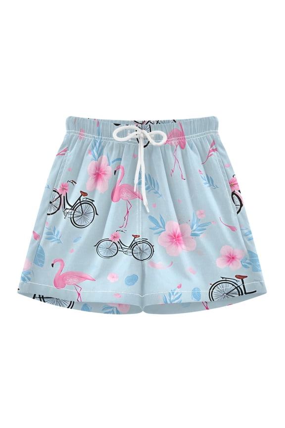 BZSMCE Swim Shorts Bicycle Flamingo Pattern For Quick-Dry Shorts With Anti-Chafe Liner