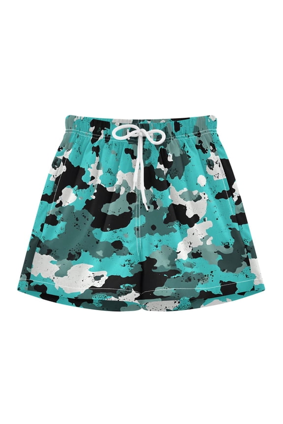 BZSMCE Swim Shorts Black White Mint Green Camouflage Pattern For Quick-Dry Shorts With Anti-Chafe Liner