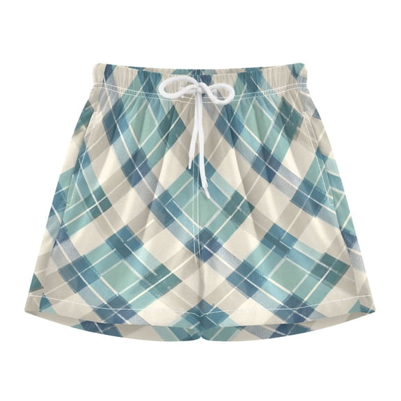 BZSMCE Swim Shorts Blue Diamond Plaid For Quick-Dry Shorts With Anti-Chafe Liner