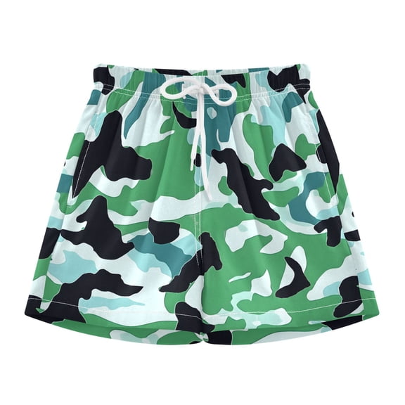 BZSMCE Swim Shorts Blue Green Black Pattern For Quick-Dry Shorts With Anti-Chafe Liner