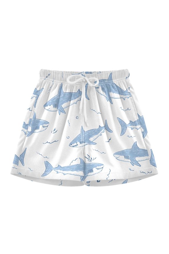 BZSMCE Swim Shorts Blue Hand Drawn Shark For Quick-Dry Shorts With Anti-Chafe Liner