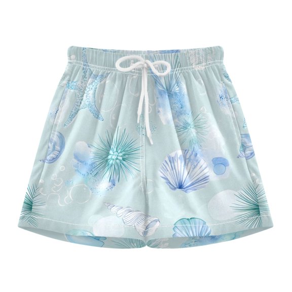 BZSMCE Swim Shorts Blue Shell Pattern For Quick-Dry Shorts With Anti-Chafe Liner