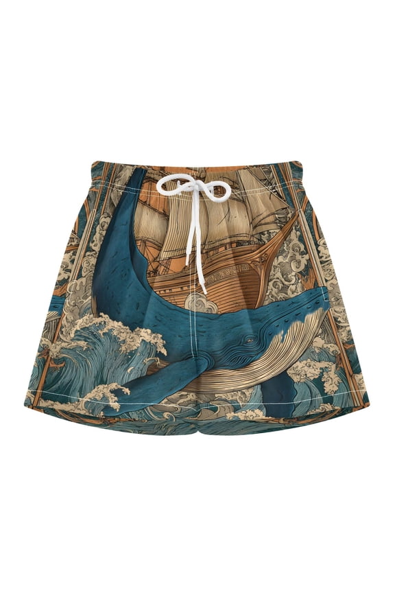 BZSMCE Swim Shorts Boat Whale For Quick-Dry Shorts With Anti-Chafe Liner