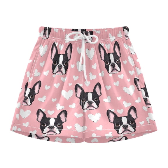 BZSMCE Swim Shorts Boston Terrier Dog Heart Pattern For Quick-Dry Shorts With Anti-Chafe Liner