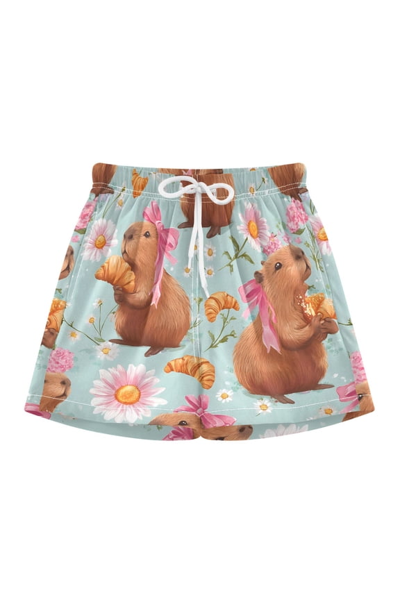 BZSMCE Swim Shorts Bow Capybara Pattern For Quick-Dry Shorts With Anti-Chafe Liner