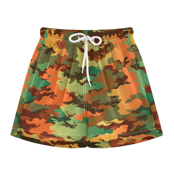BZSMCE Swim Shorts Brown Green Orange Camouflage Pattern For Quick-Dry Shorts With Anti-Chafe Liner
