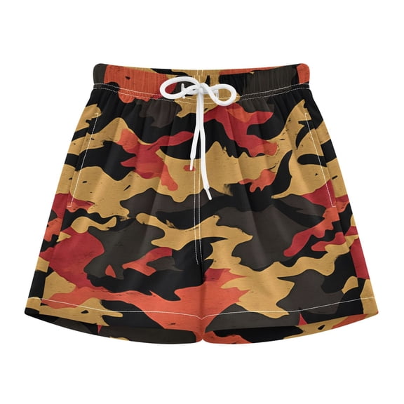 BZSMCE Swim Shorts Brown Red Camouflage Pattern For Quick-Dry Shorts With Anti-Chafe Liner