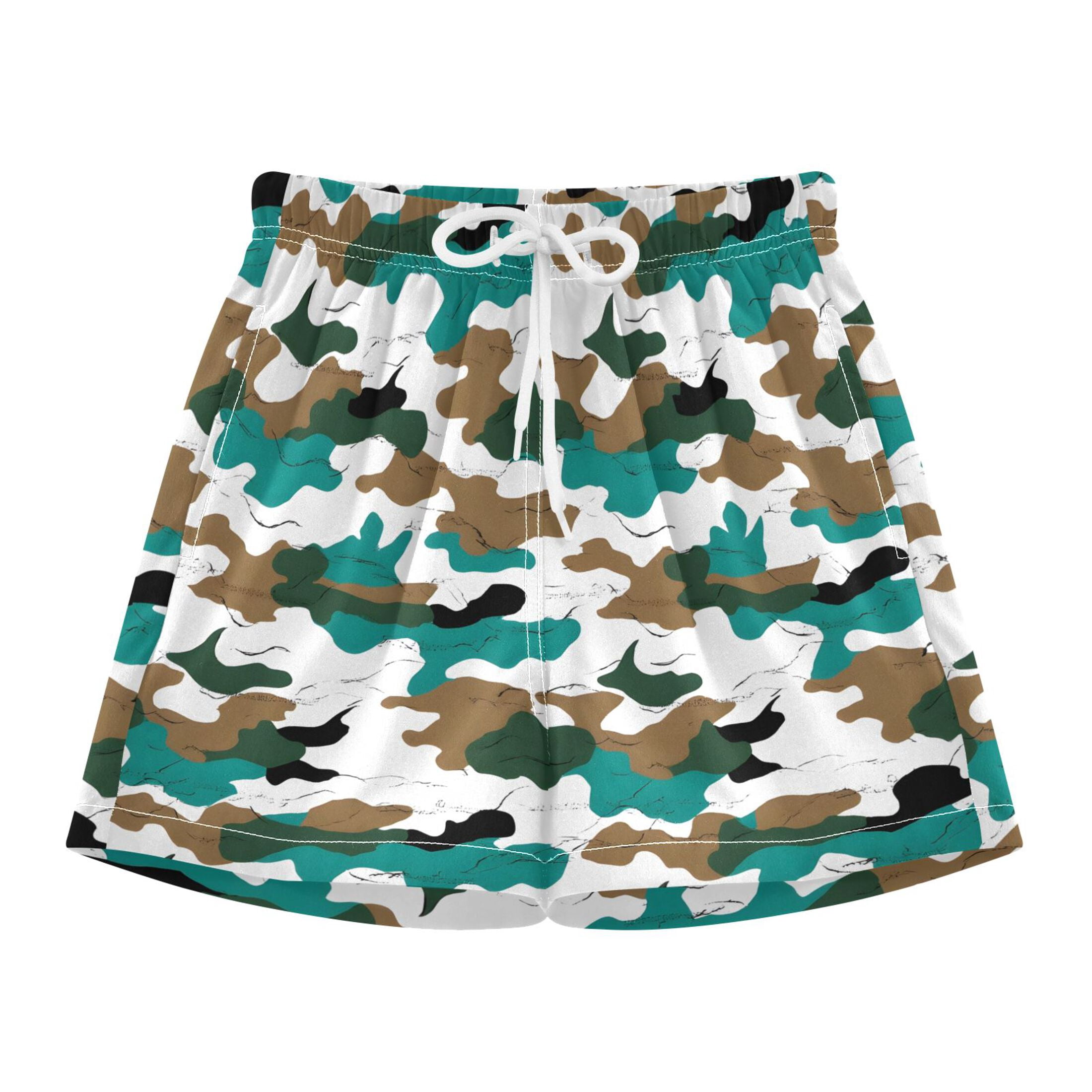 BZSMCE Swim Shorts Brown White Green Camouflage Pattern For Quick-Dry ...
