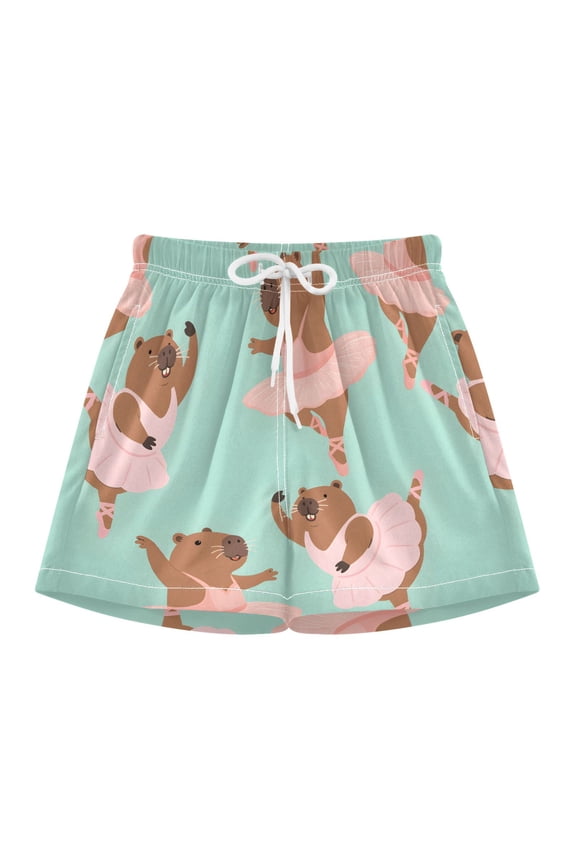 BZSMCE Swim Shorts Capibala Dancing Ballet Pattern For Quick-Dry Shorts With Anti-Chafe Liner