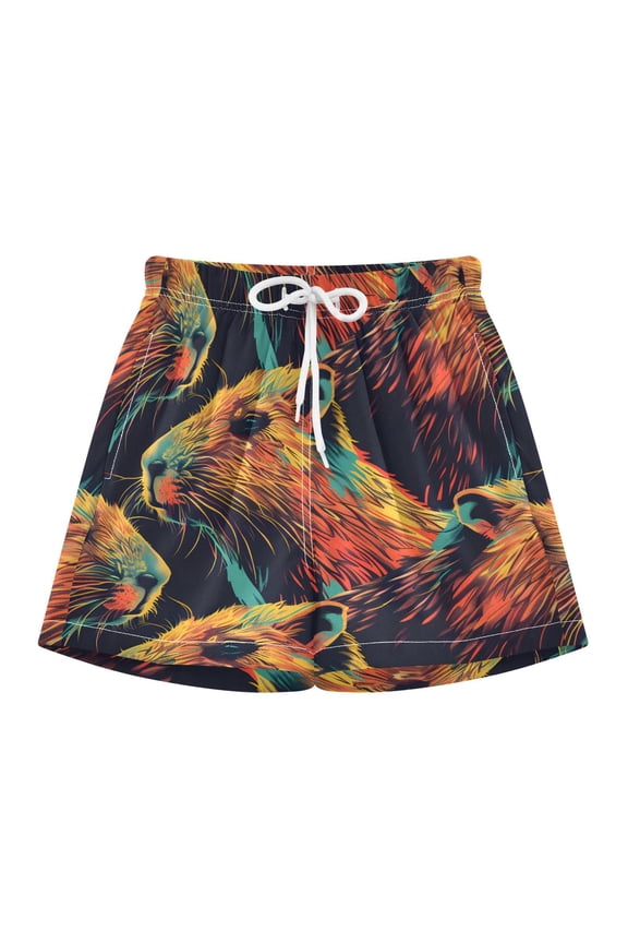 BZSMCE Swim Shorts Capybara Head Pattern For Quick-Dry Shorts With Anti-Chafe Liner