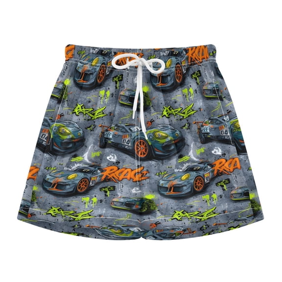 BZSMCE Swim Shorts Car Racing Pattern For Quick-Dry Shorts With Anti-Chafe Liner