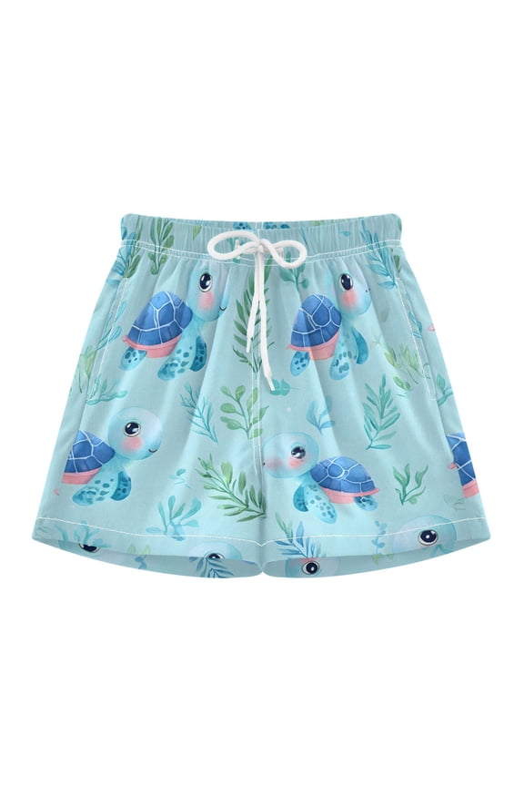 BZSMCE Swim Shorts Cartoon Blue Turtle For Quick-Dry Shorts With Anti-Chafe Liner