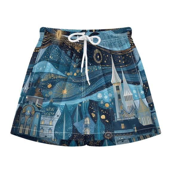 BZSMCE Swim Shorts Castle Sky For Quick-Dry Shorts With Anti-Chafe Liner