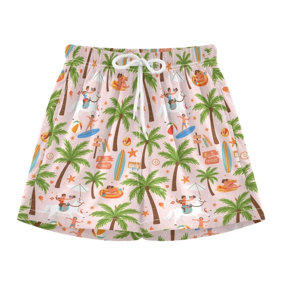BZSMCE Swim Shorts Coconut Beach Pattern For Quick-Dry Shorts With Anti-Chafe Liner