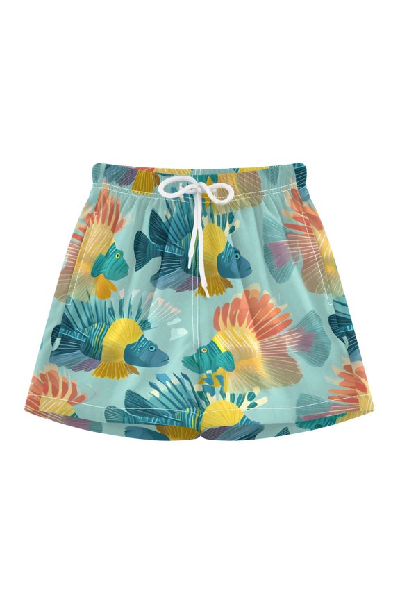 BZSMCE Swim Shorts Colorful Fish Pattern For Quick-Dry Shorts With Anti-Chafe Liner