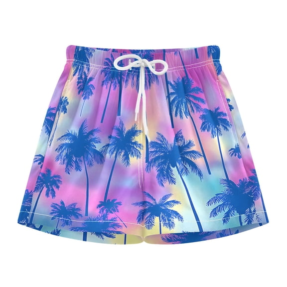 BZSMCE Swim Shorts Cool Blue Palm Tree Pattern For Quick-Dry Shorts With Anti-Chafe Liner