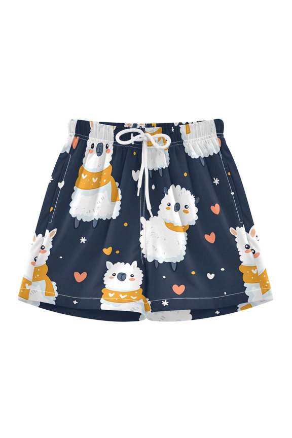 BZSMCE Swim Shorts Cute Alpaca Pattern For Quick-Dry Shorts With Anti-Chafe Liner