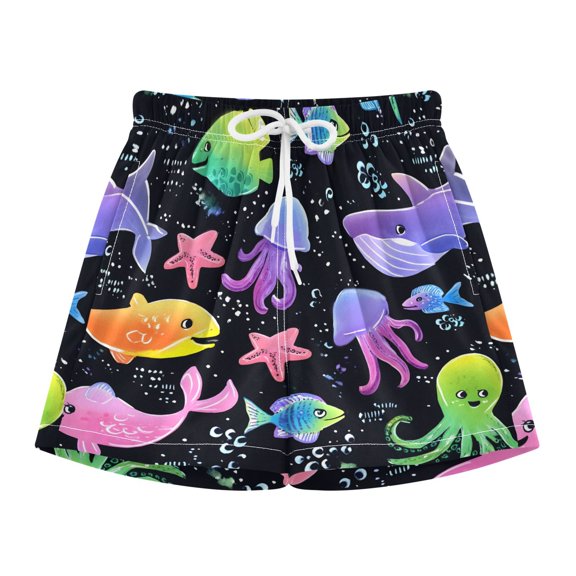 BZSMCE Swim Shorts Cute Marine Animal Patterns For Quick-Dry Shorts With Anti-Chafe Liner